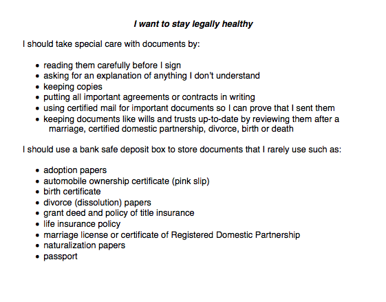 Legal Health Checklist - I want to stay legally healthy